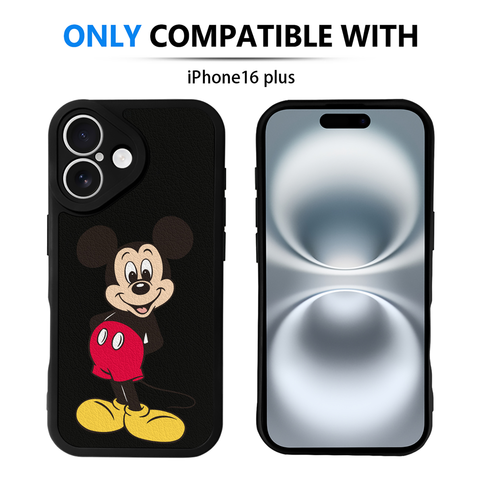 （画像用） ミッキーマウス Mickey Mouse 【iPhone 16シリーズ対応】シリコンスマホケース（レザー調） 材質：シリコン